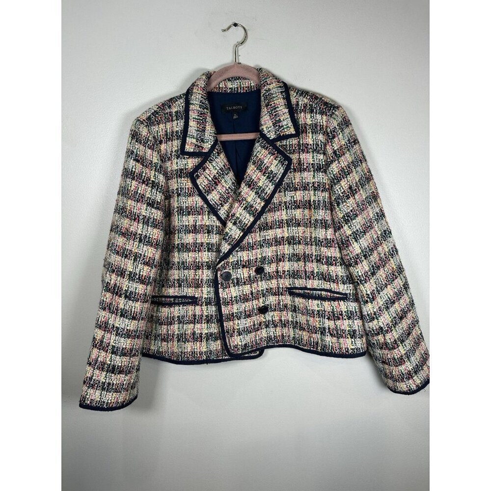 Talbots Jacket Blazer Size 16 Multicolor Tweed Trim Preppy Work Career - Picture 2 of 10